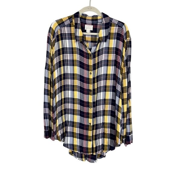 Caslon Top Women 2XL Yellow Plaid Tunic Checks Concert Western Country Preppy - Picture 1 of 13